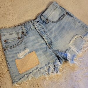 Levi's 501 Denim High Waist Cutoff Shorts with Patchwork